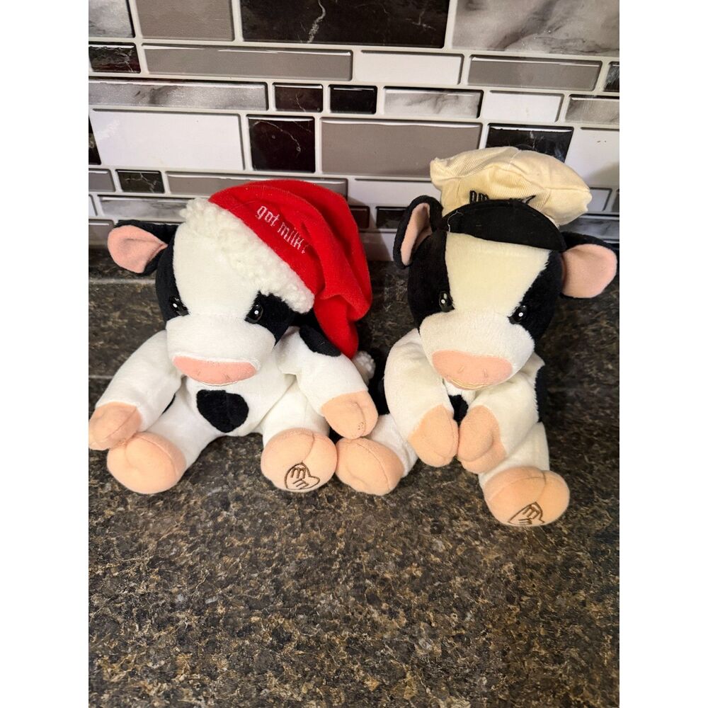 Vintage Enesco Mary's Moo Moos Cow Plush Pair Christmas Got Milk Chef